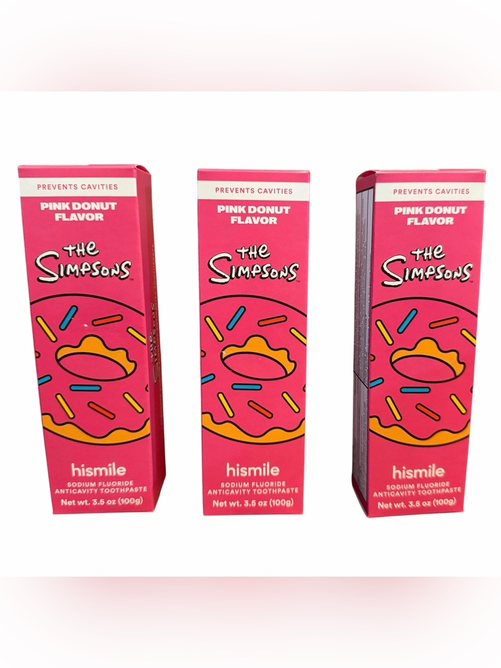 The Simpsons HiSmile Pink Donut Toothpaste, Sodium Fluoride 3.5oz, 3 boxes